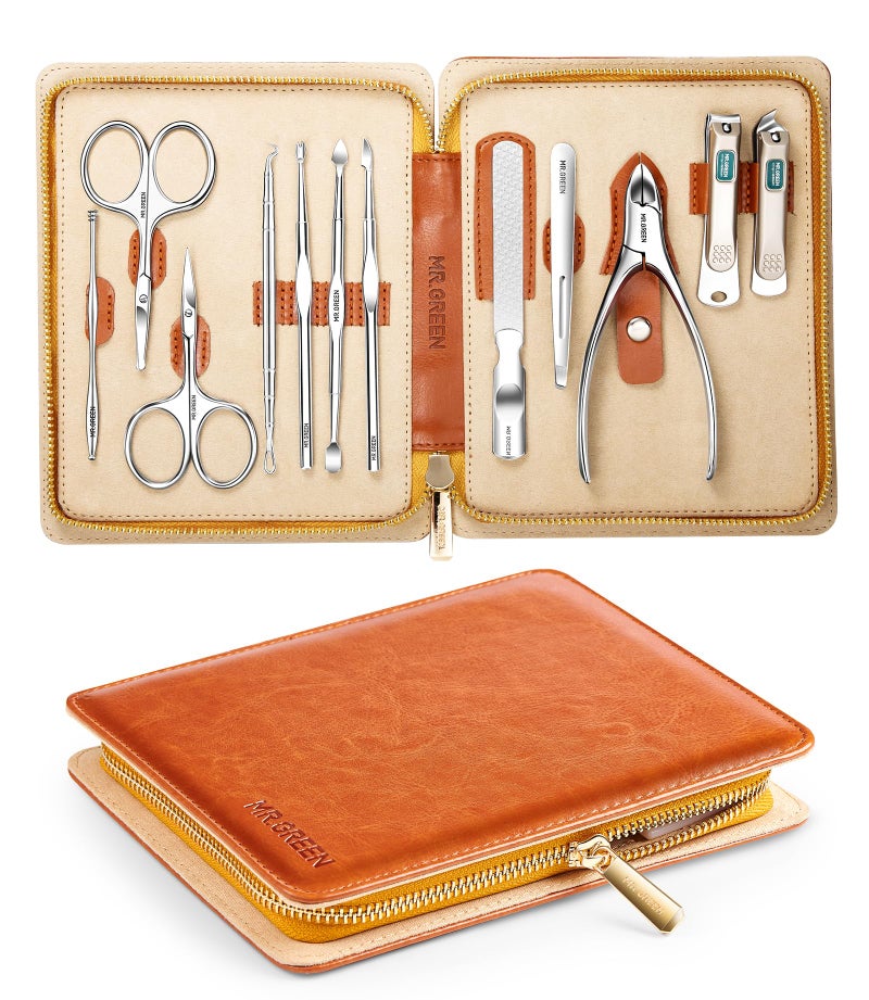 MrGreen Manicure Set Pedicure Sets Nail Clipper Sets Stainless Steel Professional Nail Cutter Kits with Travel Case 12 Count 