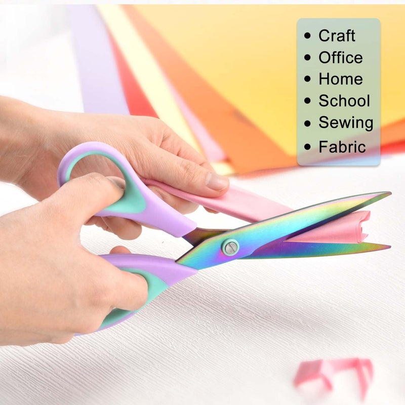Zicolu Craft Scissors Set of 3 pack, Sharp Rainbow Titanium Coating All Purpose Scissors, Ergonomic Semi-Soft Rubber Grip, Suitable for School, Office and Household Use, 9.2''/8.5''/5.6" - Image 2