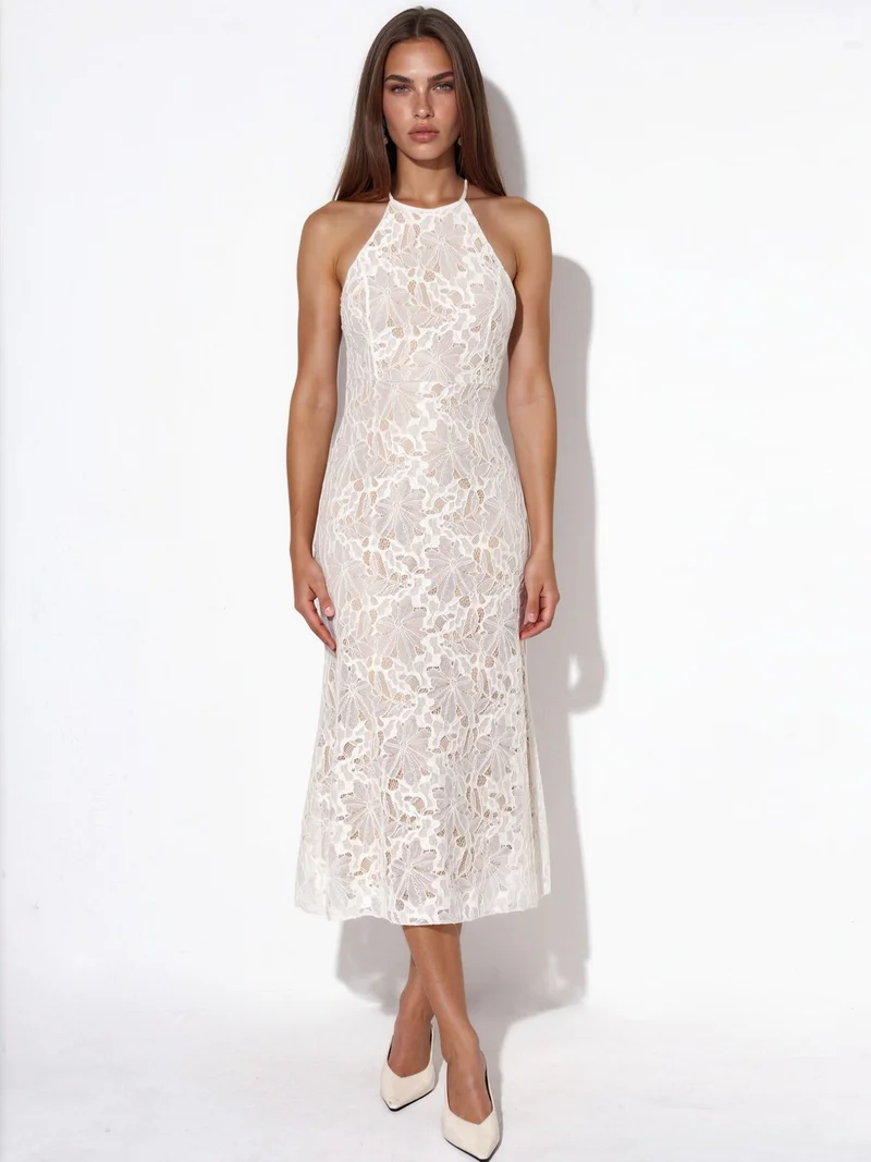 هيكاب Halter Neck Lace Midi Dress