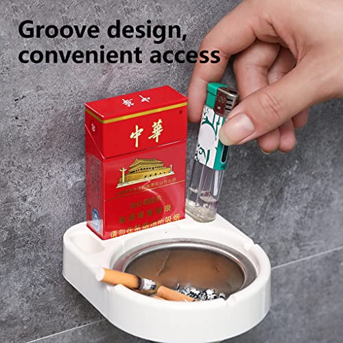 Leeonz Self Adhesive Wall Mounted Ashtray - Waterproof Stainless Steel Smoking Ashtray - For Bathroom, Home Office, Living Room & Outdoor (White) - Image 2