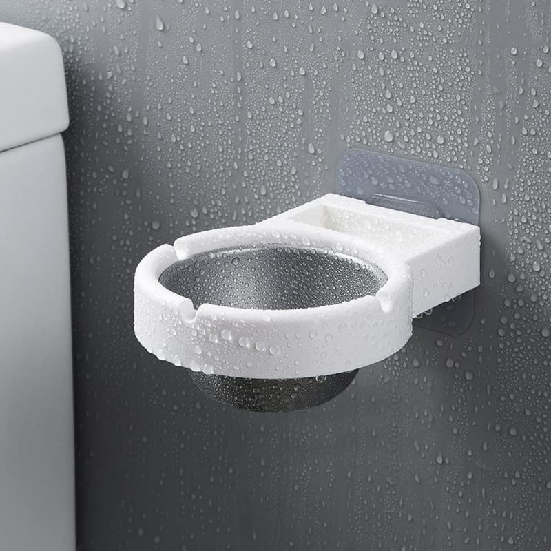 Leeonz Self Adhesive Wall Mounted Ashtray - Waterproof Stainless Steel Smoking Ashtray - For Bathroom, Home Office, Living Room & Outdoor (White) - Image 5