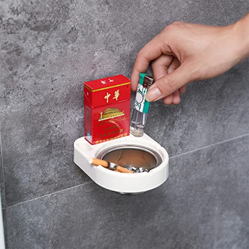 Leeonz Self Adhesive Wall Mounted Ashtray - Waterproof Stainless Steel Smoking Ashtray - For Bathroom, Home Office, Living Room & Outdoor (White) - Image 3
