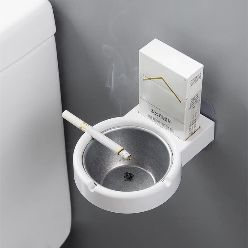 Leeonz Self Adhesive Wall Mounted Ashtray - Waterproof Stainless Steel Smoking Ashtray - For Bathroom, Home Office, Living Room & Outdoor (White) - Image 1