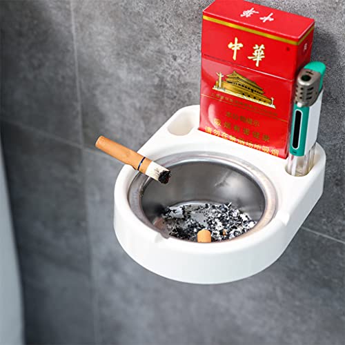 Leeonz Self Adhesive Wall Mounted Ashtray - Waterproof Stainless Steel Smoking Ashtray - For Bathroom, Home Office, Living Room & Outdoor (White) - Image 4