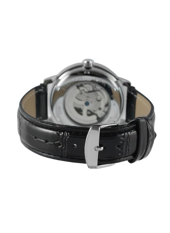 وينر الكلاسيكية الهيكل العظمي الساعات الميكانيكية للرجال العلامة التجارية العليا حزام من الجلد خمر ساعة فاخرة - Image 3