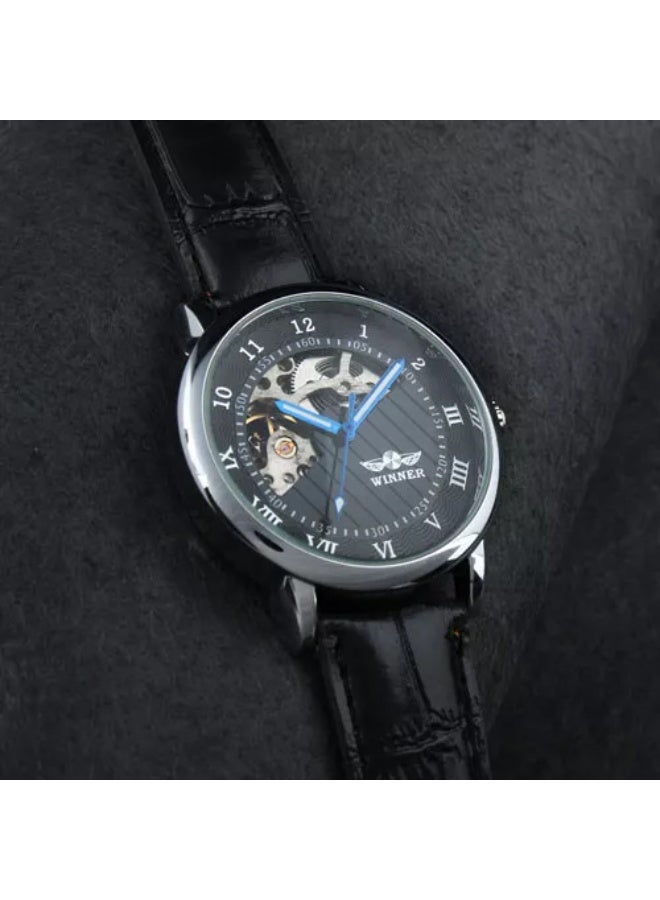 وينر الكلاسيكية الهيكل العظمي الساعات الميكانيكية للرجال العلامة التجارية العليا حزام من الجلد خمر ساعة فاخرة - Image 5