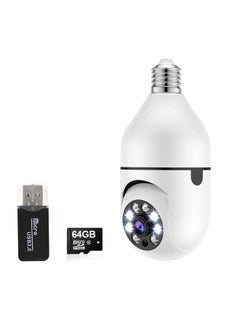 A6 Bulb Camera 360 Degree Intelligent Intercom Monitoring Security Remote Wireless Wifi Bulb E27 Camera-Color:White HD Dual-light Full Color +64G Memory Card + Card Reader