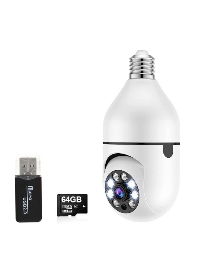 Generic - A6 Bulb Camera 360 Degree Intelligent Intercom Monitoring Security Remote Wireless Wifi Bulb E27 Camera-Color:White HD Dual-light Full Color +64G Memory Card + Card Reader - Image 1