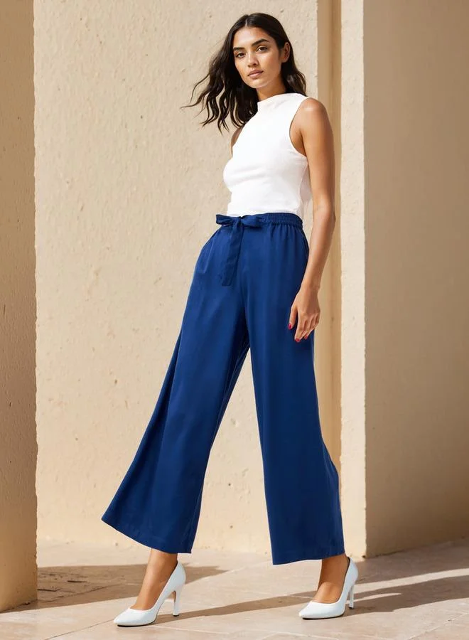 Splash FAV Relaxed Fit Palazzos with Tie-Up Belt and Pockets