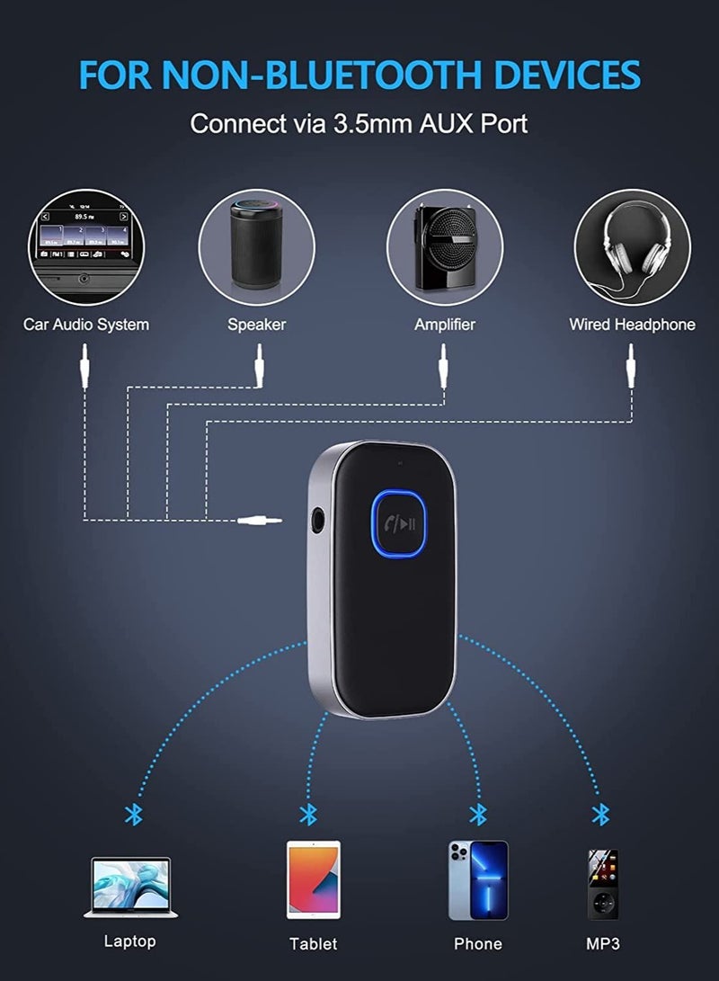 Bluetooth 5.0 Receiver for Car Noise Cancelling Bluetooth AUX Adapter Bluetooth Music Receiver for Home Stereo Wired Headphones Hands Free Call 16H Battery Life - Image 2