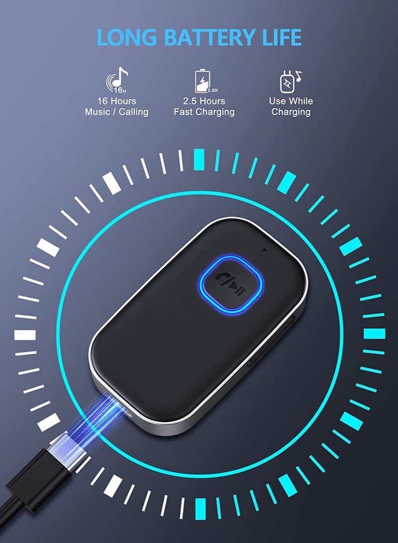 Bluetooth 5.0 Receiver for Car Noise Cancelling Bluetooth AUX Adapter Bluetooth Music Receiver for Home Stereo Wired Headphones Hands Free Call 16H Battery Life - Image 5