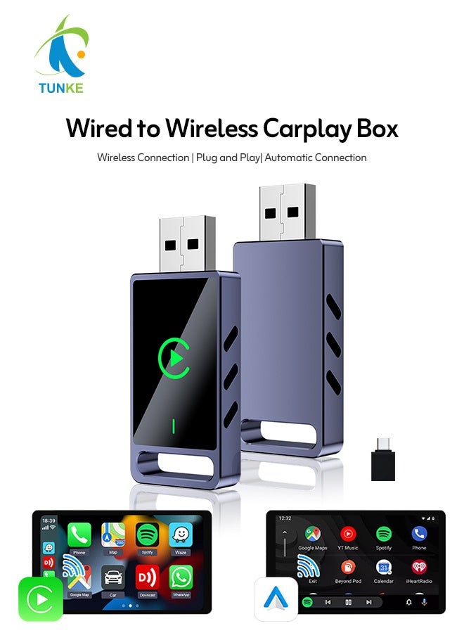 TUNKE 2-in-1 Wireless CarPlay & Android Auto Adapter for Cars – Plug & Play USB Dongle, 5G WiFi & Bluetooth 5.0 Converter, Voice Control, Convert Wired CarPlay to Wireless - Image 1