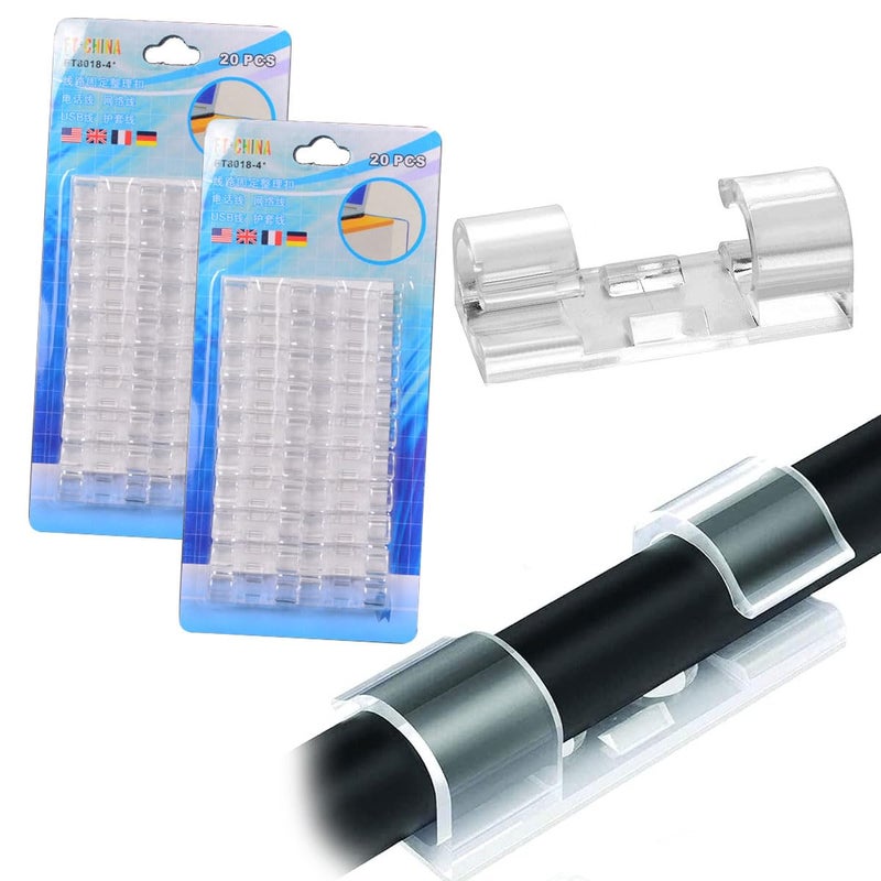 إي سي في في 40 قطعة من مشابك الكابلات القوية ذاتية اللصق لإدارة الكابلات وحامل الأسلاك الشفاف ومشبك الأسلاك ومنظم الأسلاك للكابلات مقاس 6-8 مم للاستخدام الداخلي/الخارجي - Image 1