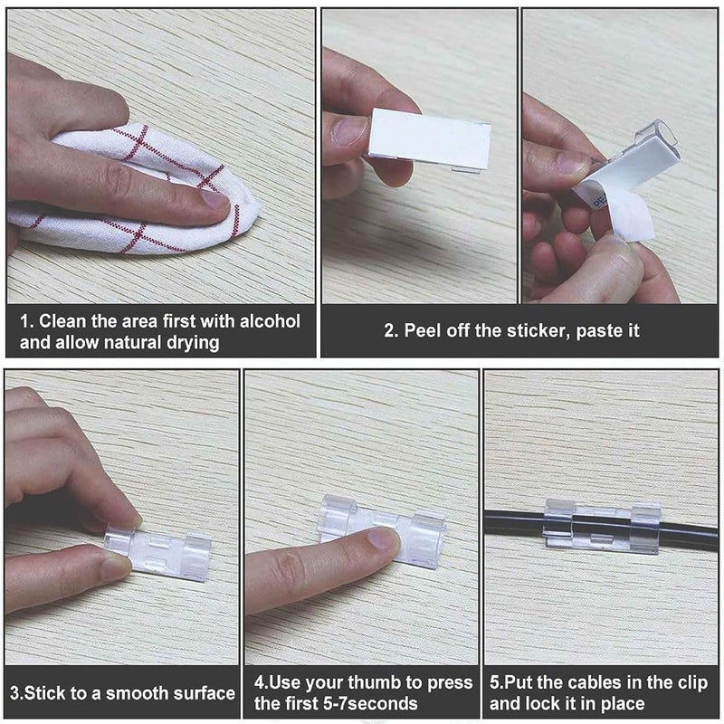 إي سي في في 40 قطعة من مشابك الكابلات القوية ذاتية اللصق لإدارة الكابلات وحامل الأسلاك الشفاف ومشبك الأسلاك ومنظم الأسلاك للكابلات مقاس 6-8 مم للاستخدام الداخلي/الخارجي - Image 5