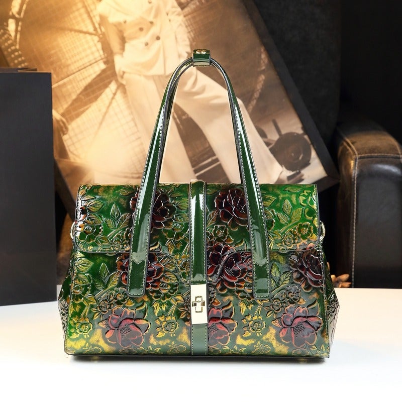 Boston Bag Fashion Middle-Aged Mother Bag Bright Leather Women'S Bag Atmospheric High-End Carved Crossbody Handbag - Image 5