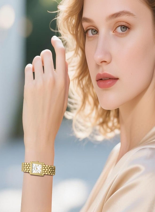 بوفان ساعات بوفان الذهبية للنساء بسوار عتيق، علبة مستطيلة، ميناء روماني، أداة تعديل متضمنة، مقاومة للماء - Image 5