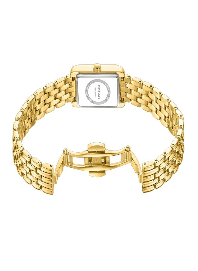 بوفان ساعات بوفان الذهبية للنساء بسوار عتيق، علبة مستطيلة، ميناء روماني، أداة تعديل متضمنة، مقاومة للماء - Image 3