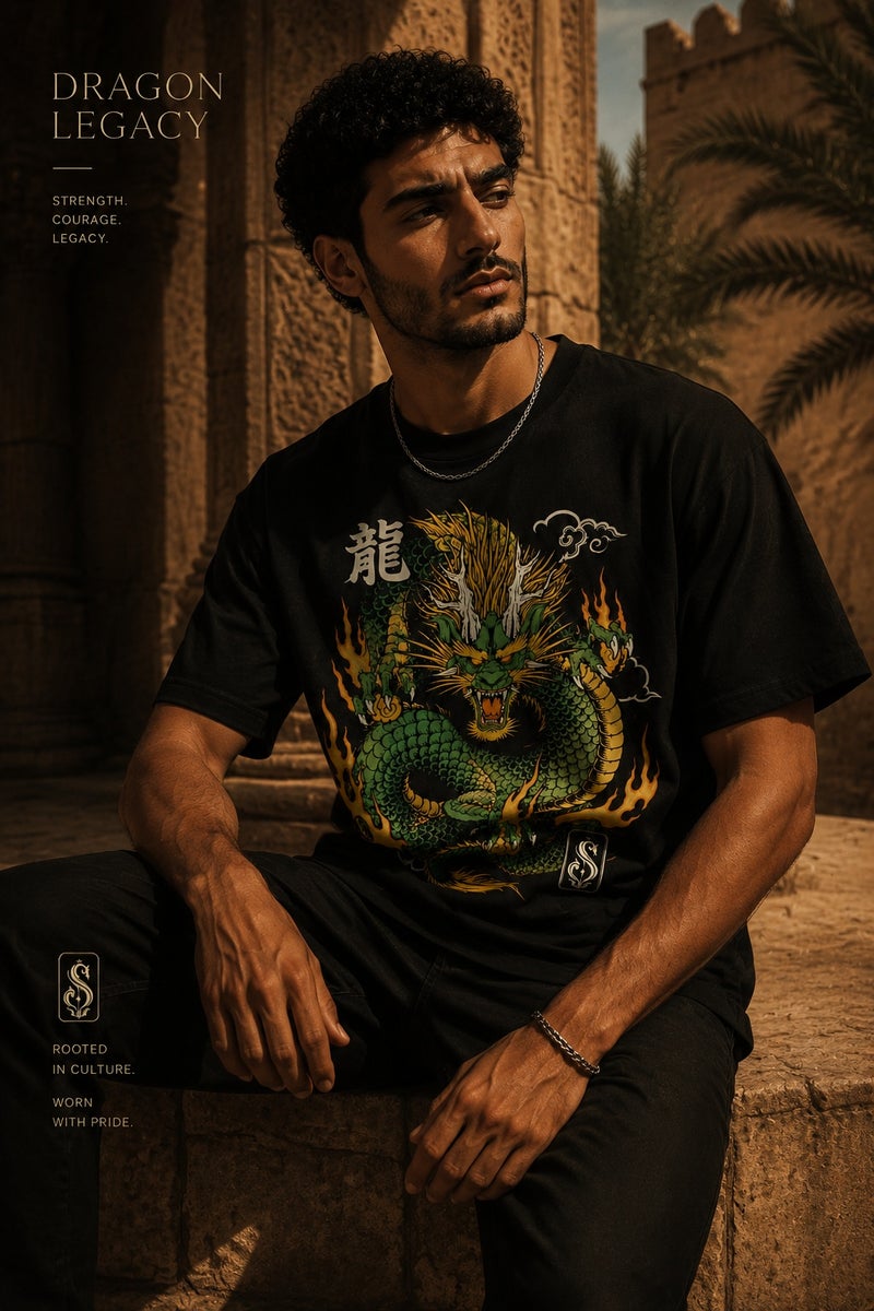 Men's Oversized Black Dragon Graphic T-Shirt Casual Short Sleeve Crew Neck Streetwear Tee - Image 4
