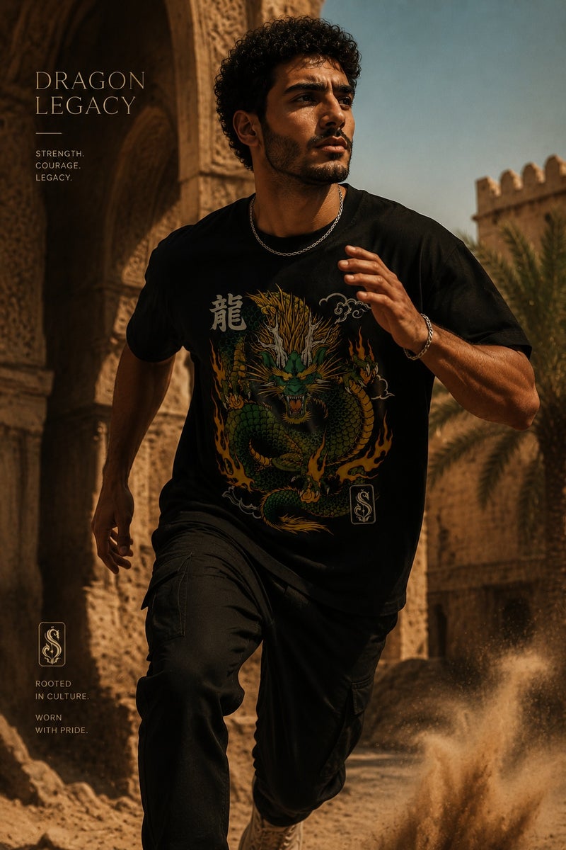Men's Oversized Black Dragon Graphic T-Shirt Casual Short Sleeve Crew Neck Streetwear Tee - Image 3