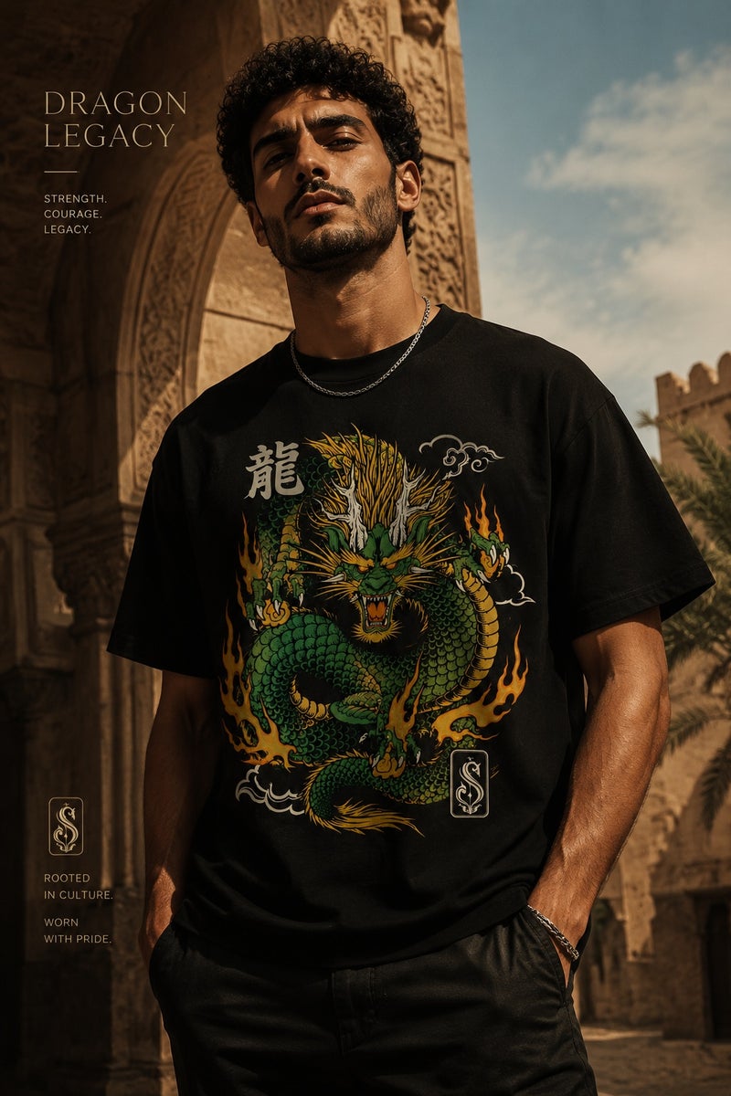 Men's Oversized Black Dragon Graphic T-Shirt Casual Short Sleeve Crew Neck Streetwear Tee - Image 5