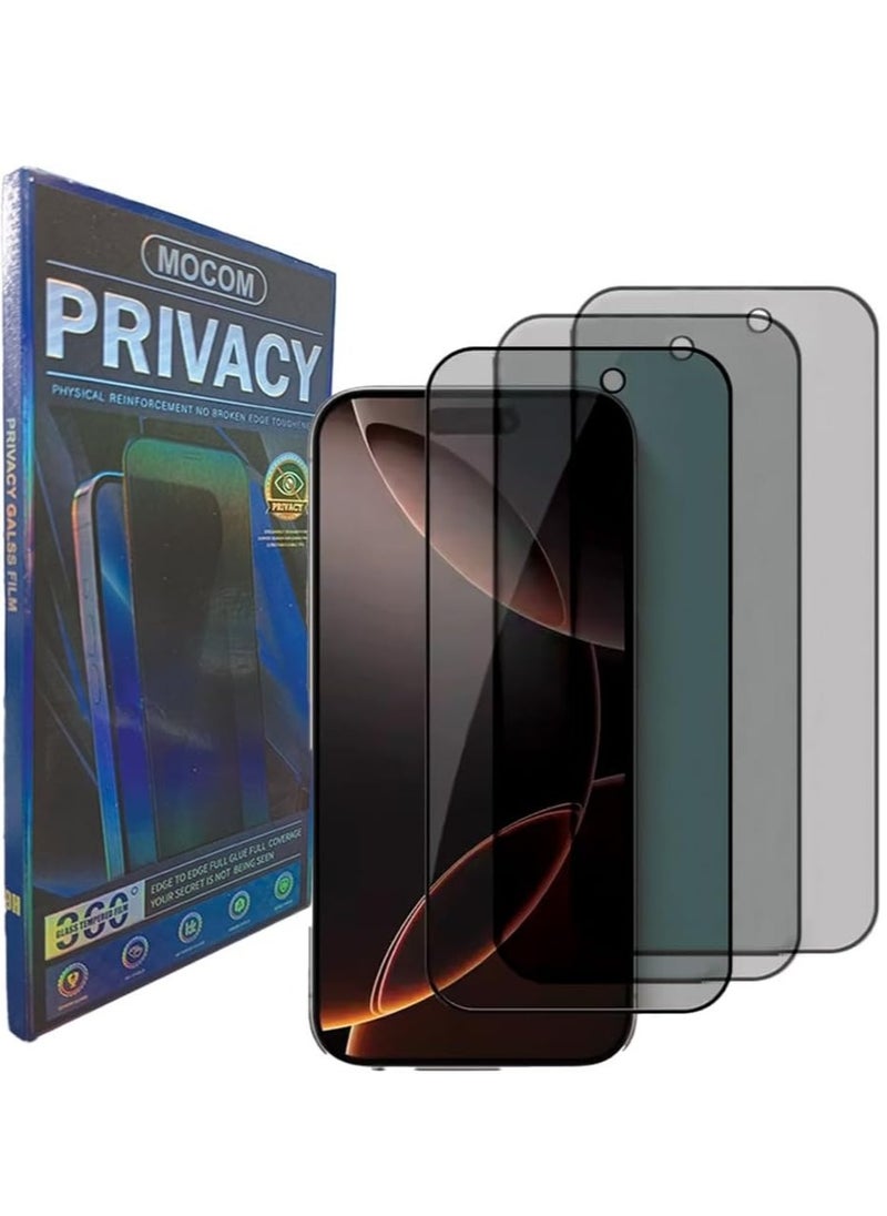 MOCOM [3pack] iPhone 16 Pro Max Privacy Screen Protector [6.9 Inch] – 9H Tempered Glass, Anti-Spy, Anti-Fingerprint, Bubble-Free, Full Coverage, Case-Friendly, Ultra Tough Drop & Scratch Protection  - Image 1