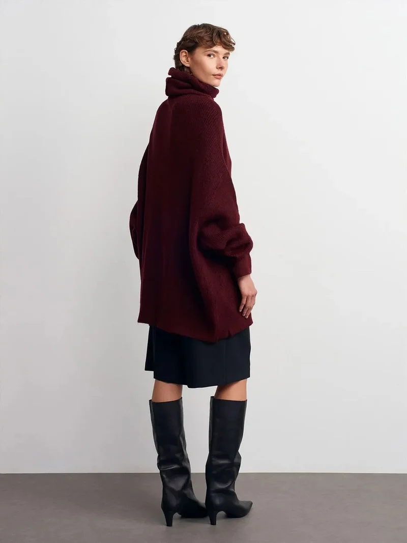 ديلفين DILVIN Oversized Ribbed Turtleneck Sweater
