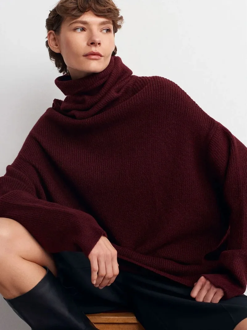 ديلفين DILVIN Oversized Ribbed Turtleneck Sweater