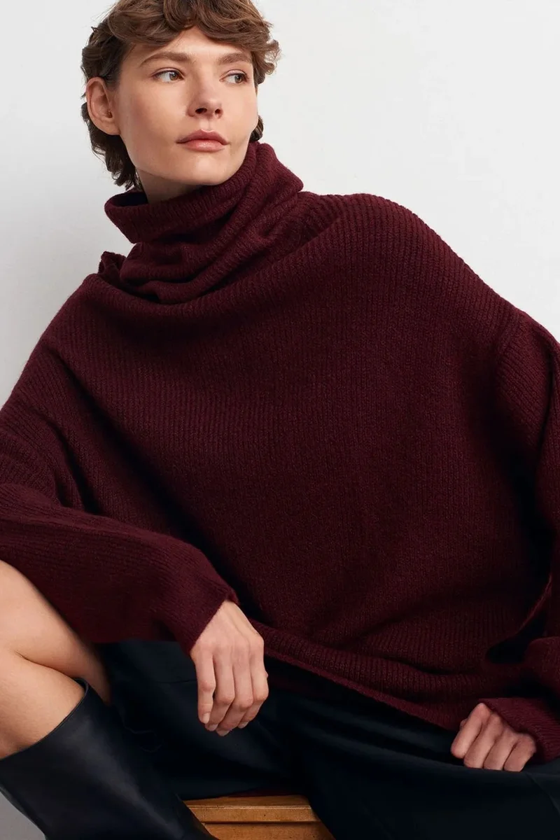 DILVIN Oversized Ribbed Turtleneck Sweater