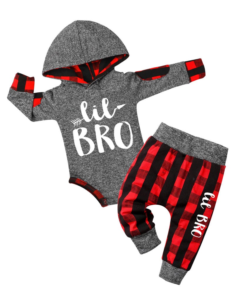 Fommy Baby Boy Clothes 3-6 Months Letter Print Long Sleeve Hoodies +Plaid Long Pants 2PCS Outfits Baby Boy Stuff Gifts Set - Image 1