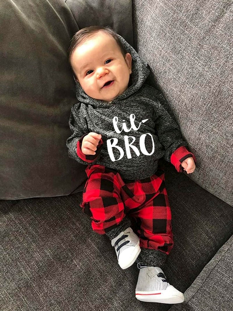Fommy Baby Boy Clothes 3-6 Months Letter Print Long Sleeve Hoodies +Plaid Long Pants 2PCS Outfits Baby Boy Stuff Gifts Set - Image 4