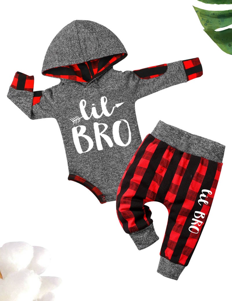 Fommy Baby Boy Clothes 3-6 Months Letter Print Long Sleeve Hoodies +Plaid Long Pants 2PCS Outfits Baby Boy Stuff Gifts Set - Image 5