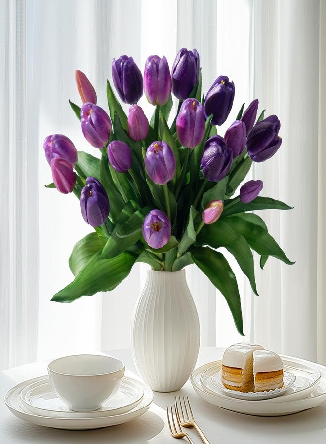 Bailikang 20PCS Fake Tulips Artificial Tulip Silk Flowers Fake PU Bouquet Artificial Flowers Faux Flowers with Gift Box Soft Faux Tulips Bouquets Arrangements for Party Wedding Home - Image 1