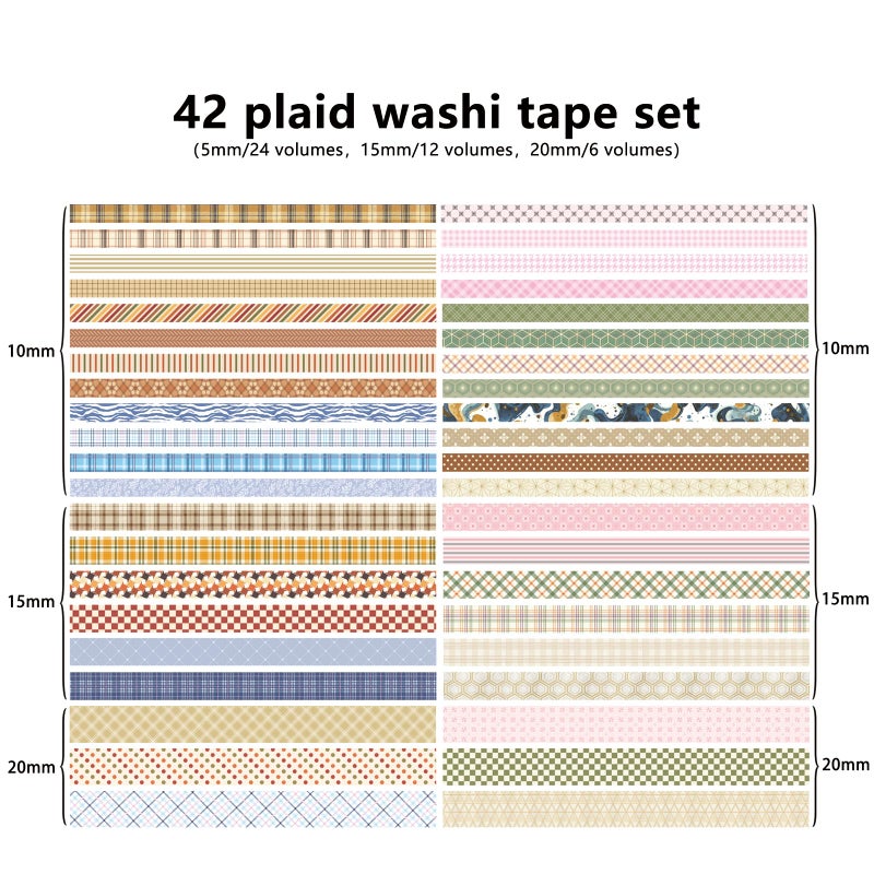 Bomichi Washi Tape, 42 Rolls Aesthetic Colored Decorative Cute Scrapbook Tape for Scrapbooking Supplies Journaling Craft Junk Journal - Image 3