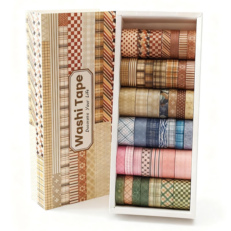 Bomichi Washi Tape, 42 Rolls Aesthetic Colored Decorative Cute Scrapbook Tape for Scrapbooking Supplies Journaling Craft Junk Journal - Image 1