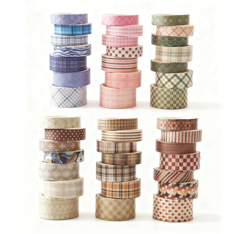 Bomichi Washi Tape, 42 Rolls Aesthetic Colored Decorative Cute Scrapbook Tape for Scrapbooking Supplies Journaling Craft Junk Journal - Image 2