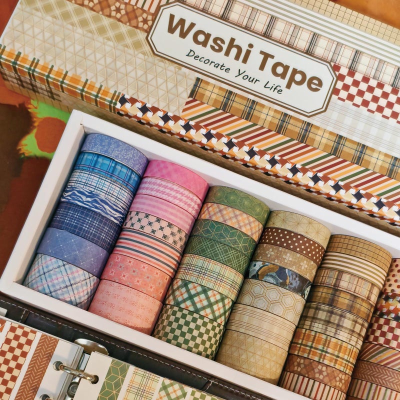 Bomichi Washi Tape, 42 Rolls Aesthetic Colored Decorative Cute Scrapbook Tape for Scrapbooking Supplies Journaling Craft Junk Journal - Image 4