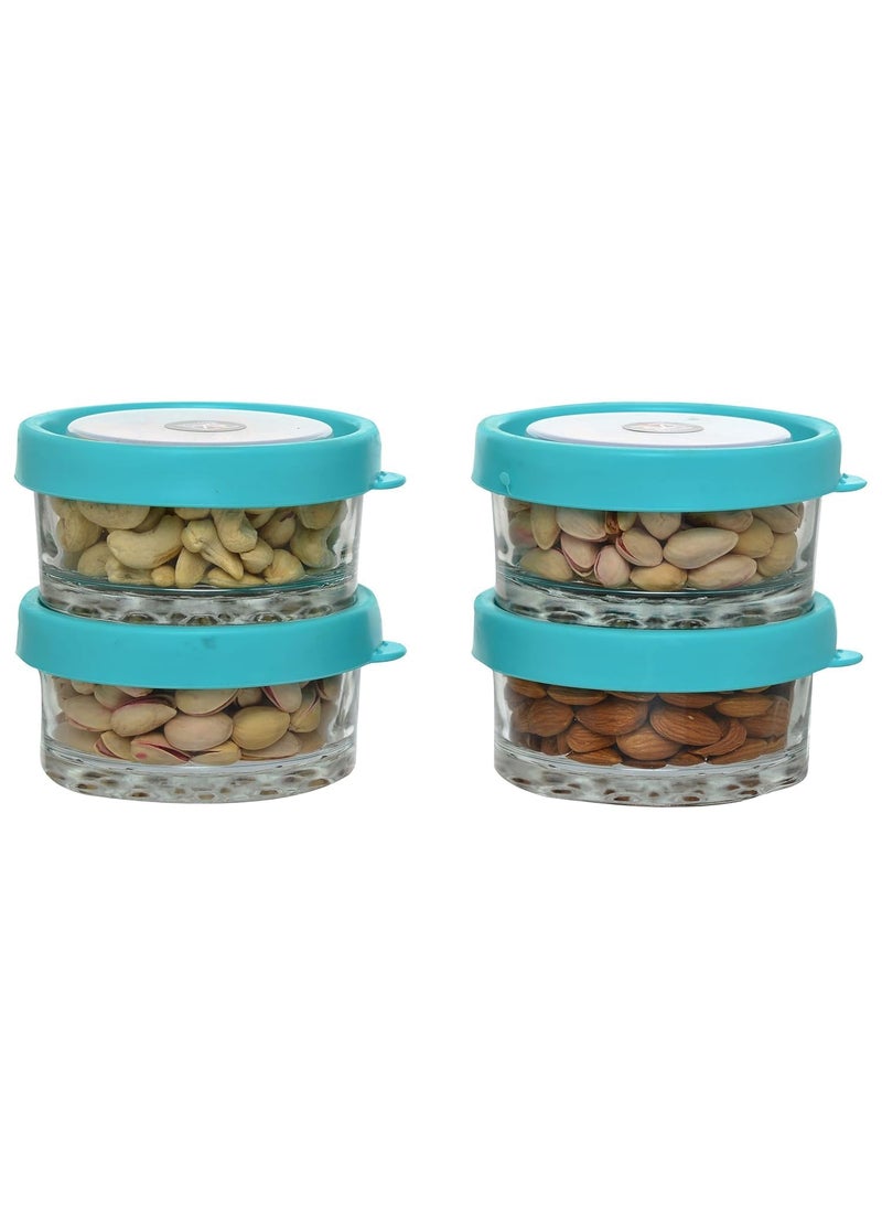 Rainbow Arts Rainbowarts Mixing Glass Bowl Set of 4 Pcs with Air Tight Lid Transparent Glass Jars with Color Lid Oven and Microwave Safe Bowl Round Small ModernVibrant 1 Cup Capacity Multicolor  - Image 1