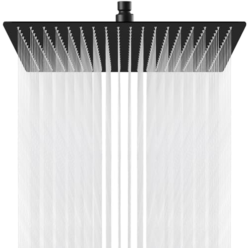 Midanya Rain Shower Head, Stainless Steel Large Rainfall Shower Head High Pressure, Bathroom Waterfall Square Showerhead, Ceiling or Wall Mount, Matte Black 16 Inch - Image 1