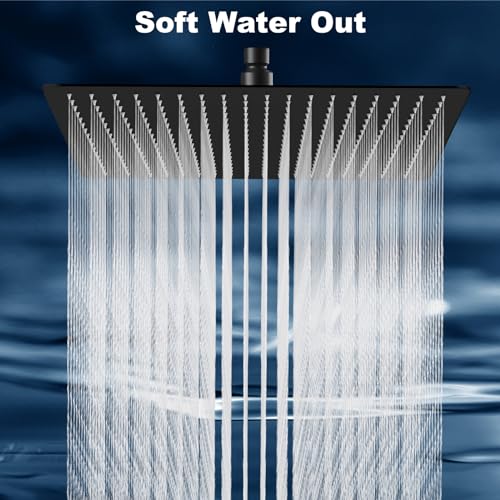 Midanya Rain Shower Head, Stainless Steel Large Rainfall Shower Head High Pressure, Bathroom Waterfall Square Showerhead, Ceiling or Wall Mount, Matte Black 16 Inch - Image 2
