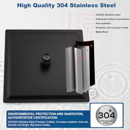 Midanya Rain Shower Head, Stainless Steel Large Rainfall Shower Head High Pressure, Bathroom Waterfall Square Showerhead, Ceiling or Wall Mount, Matte Black 16 Inch - Image 4