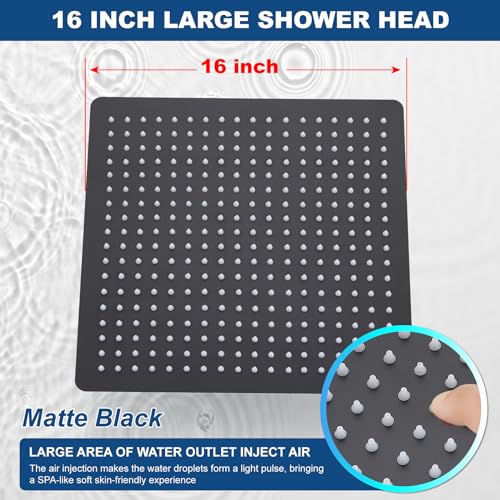 Midanya Rain Shower Head, Stainless Steel Large Rainfall Shower Head High Pressure, Bathroom Waterfall Square Showerhead, Ceiling or Wall Mount, Matte Black 16 Inch - Image 3