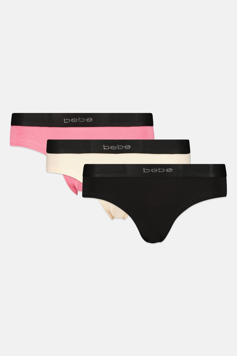 bebe Women 3 Pieces Brand Logo Pull On Cheeky Panties, Multicolor - Image 1