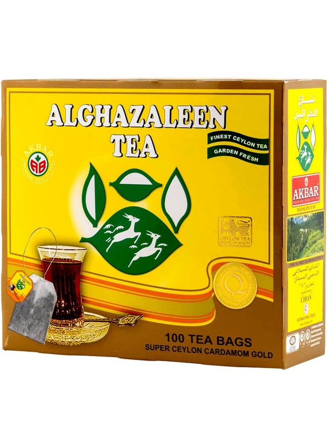 Akbar Alghazaleen Tea Super Ceylon Cardamom Gold 100 Tea Bags 200g