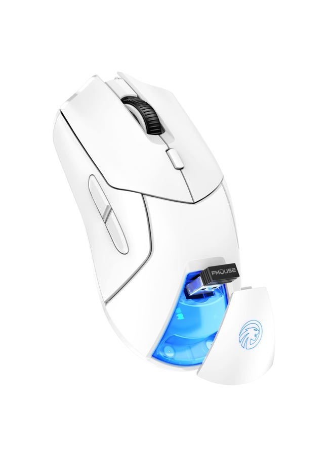 FMOUSE فأرة ألعاب لاسلكية بيضاء، ثلاثية الوضع (2.4G/Bluetooth/Wired)، مستشعر PAW3311، 12,000 DPI، 1,000Hz، 6 أزرار قابلة للبرمجة، قابلة للشحن عبر USB C، فأرات بصرية مريحة للاعبين لأجهزة الكمبيوتر/اللاب توب/ماك - Image 1