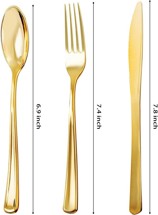 NOCCUR 400PCS Gold Silverware Disposable - Gold Plastic Silverware - Gold Plastic Cutlery Include 200 Forks, 100 Spoons, 100 Knives, Gold Disposable Silverware Perfect for Party&Daily Using - Image 2