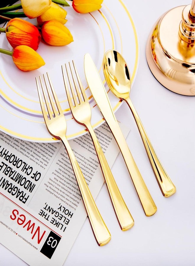 NOCCUR 400PCS Gold Silverware Disposable - Gold Plastic Silverware - Gold Plastic Cutlery Include 200 Forks, 100 Spoons, 100 Knives, Gold Disposable Silverware Perfect for Party&Daily Using - Image 5