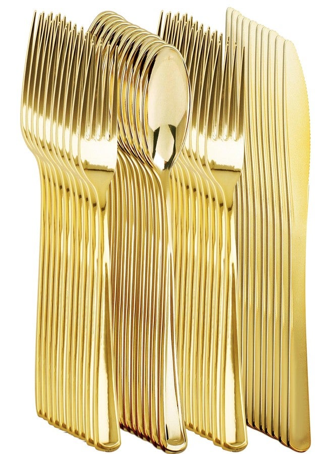 NOCCUR 400PCS Gold Silverware Disposable - Gold Plastic Silverware - Gold Plastic Cutlery Include 200 Forks, 100 Spoons, 100 Knives, Gold Disposable Silverware Perfect for Party&Daily Using - Image 1