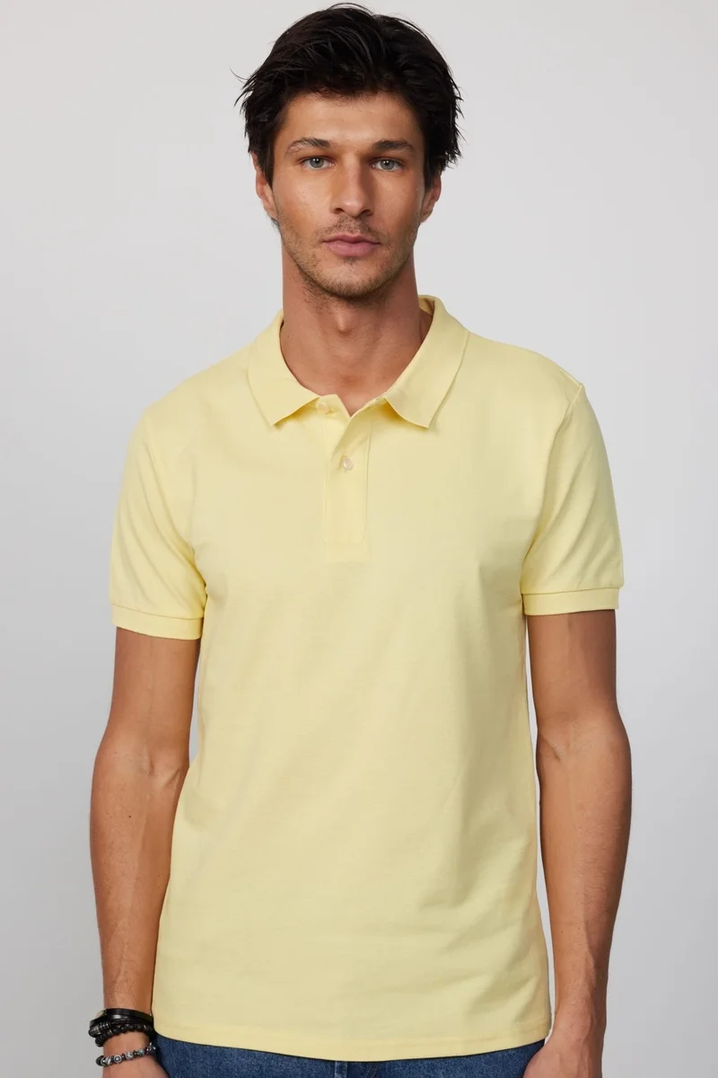 تودورس Men's Slim Fit Narrow Cut Cotton Soft Textured Cool Keeping Fabric Plain Pique Polo Collar T-Shirt