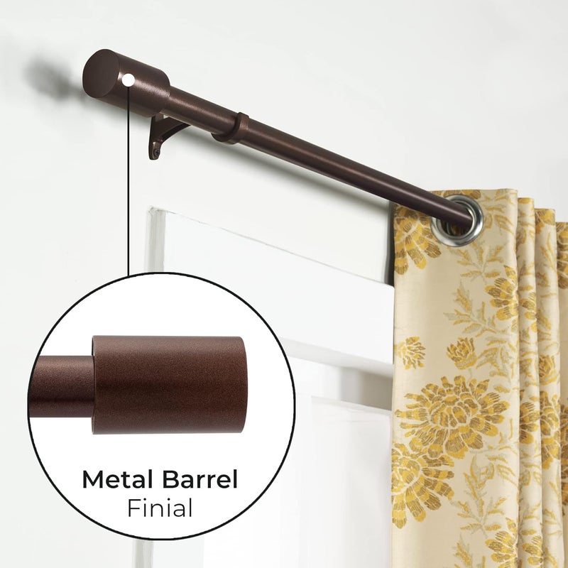 Deco Window Extendable Curtain Rod for Door Windows Adjustable Length Heavy Duty Iron Telescopic Drapery Pole with Barrel Finials 1 Diameter 52144 Brown - Image 3