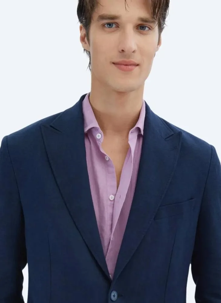 Kip Navy Blue Plain Modern Fit 100% Linen Suit